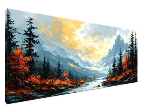 Malen Nach Zahlen Erwachsene Berg Paint by Numbers DIY Kreativ Set Erwachsene, Landschaft Malen nach Zahlen Kits auf Leinwand Acrylfarbe Zeichnung Malerei Kunsthandwerk für Room Decor 70x140cm Y2-581 von Yingeen