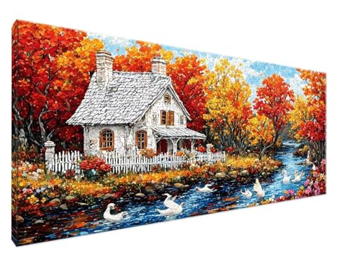 Malen Nach Zahlen Erwachsene Herbst Paint by Numbers DIY Kreativ Set Erwachsene, HäUser Malen nach Zahlen Kits auf Leinwand Acrylfarbe Zeichnung Malerei Kunsthandwerk für Room Decor 30x60cm Y2-683 von Yingeen