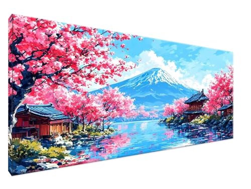 Malen Nach Zahlen Erwachsene Japan Paint by Numbers DIY Kreativ Set Erwachsene, Berg Fuji Malen nach Zahlen Kits auf Leinwand Acrylfarbe Zeichnung Malerei Kunsthandwerk für Room Decor 50x100cm Y2-353 von Yingeen