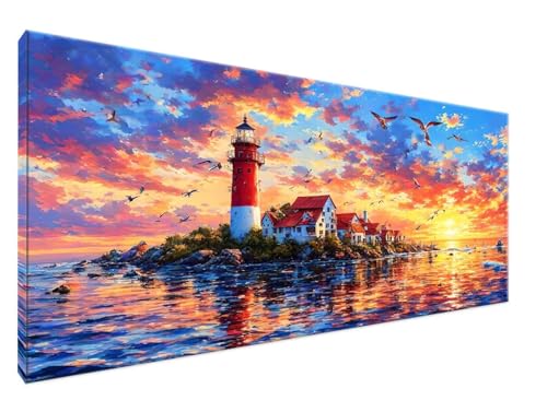 Malen Nach Zahlen Erwachsene Leuchtturm Paint by Numbers DIY Kreativ Set Erwachsene, Inseln Malen nach Zahlen Kits auf Leinwand Acrylfarbe Zeichnung Malerei Kunsthandwerk für Decor 80x160cm Y2-347 von Yingeen