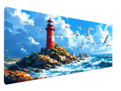 Malen Nach Zahlen Erwachsene Leuchtturm Paint by Numbers DIY Kreativ Set Erwachsene, Taube Malen nach Zahlen Kits auf Leinwand Acrylfarbe Zeichnung Malerei Kunsthandwerk für Room Decor 40x80cm Y2-365 von Yingeen