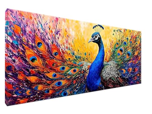 Malen Nach Zahlen Erwachsene Pfau Paint by Numbers DIY Kreativ Set Erwachsene, Tier Malen nach Zahlen Kits auf Leinwand Acrylfarbe Zeichnung Malerei mit Pinseln Ölmalerei Kunsthandwerk 60x120cm Y2-194 von Yingeen