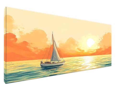 Malen Nach Zahlen Erwachsene Segelboot Paint by Numbers DIY Kreativ Set Erwachsene, Ozean Malen nach Zahlen Kits auf Leinwand Acrylfarbe Zeichnung Malerei Kunsthandwerk für Room Decor 30x60cm Y2-386 von Yingeen