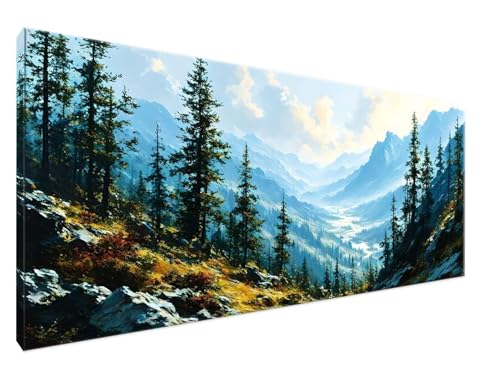 Malen Nach Zahlen Erwachsene Wald Paint by Numbers DIY Kreativ Set Erwachsene, Berg Malen nach Zahlen Kits auf Leinwand Acrylfarbe Zeichnung Malerei mit Pinseln Ölmalerei Kunsthandwerk 30x60cm Y2-710 von Yingeen