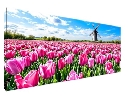 Malen Nach Zahlen Erwachsene WindmüHle Paint by Numbers DIY Kreativ Set Erwachsene, Tulpe Malen nach Zahlen Kits auf Leinwand Acrylfarbe Zeichnung Malerei Kunsthandwerk für Room Decor 100x200cm Y2-665 von Yingeen