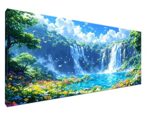 Malen Nach Zahlen Fallen Malen Nach Zahlen Erwachsene Wald DIY Handgemalt Ölgemälde Leinwand Kit für Anfänger Ohne Rahmen 100x200cm Mit 3-Pinseln und Acrylfarbe für Deko Wohnzimmer, Geschenke Y2-430 von Yingeen