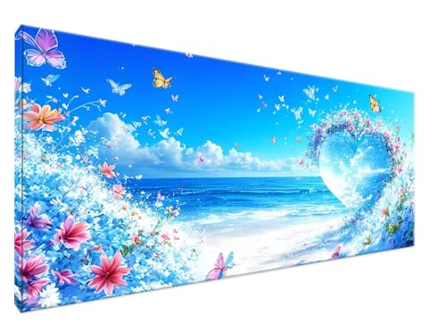 Malen Nach Zahlen Herz, Malen Nach Zahlen Erwachsene Strand DIY Handgemalt Ölgemälde Leinwand Kit für Anfänger Ohne Rahmen 40x80cm Mit 3-Pinseln und Acrylfarbe für Deko Wohnzimmer, Geschenke Y2-382 von Yingeen