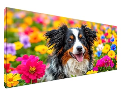 Malen Nach Zahlen Hund Malen Nach Zahlen Erwachsene Niedlich DIY Handgemalt Ölgemälde Leinwand Kit für Anfänger Ohne Rahmen 40x80cm Mit 3-Pinseln und Acrylfarbe für Deko Wohnzimmer, Geschenke Y2-355 von Yingeen