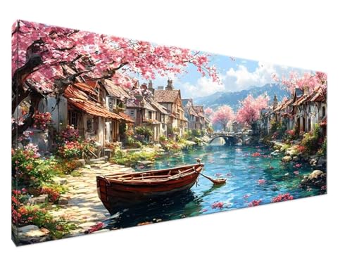 Malen Nach Zahlen Landschaft Malen Nach Zahlen Erwachsene Stadt DIY Handgemalt Ölgemälde Leinwand Kit für Anfänger Ohne Rahmen 30x60cm Mit 3-Pinseln und Acrylfarbe für Deko Wohnzimmer,Geschenke Y2-286 von Yingeen