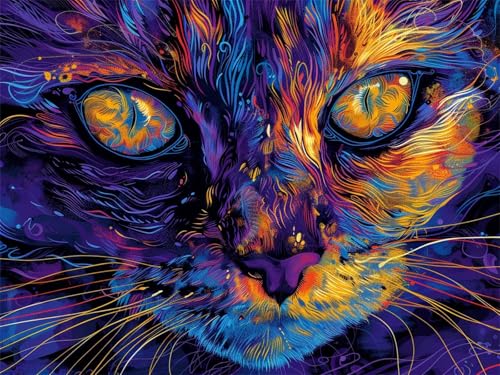 Malen Nach Zahlen Lila Katze, Malen Nach Zahlen Bastelset Erwachsene, DIY Paint by Numbers mit Pinseln und Acrylfarben Handgemalt Ölgemälde Set, Home Decor Mädchen Geschenk, Ohne Rahmen 40x55cm G4-498 von Yingeen