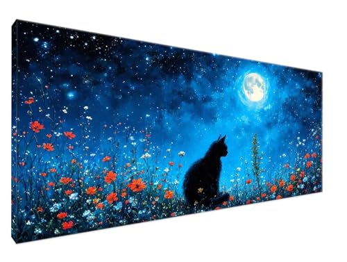 Malen Nach Zahlen Mond, Malen Nach Zahlen Erwachsene Katze DIY Handgemalt Ölgemälde Leinwand Kit für Anfänger Ohne Rahmen 30x60cm Mit 3-Pinseln und Acrylfarbe für Deko Wohnzimmer, Geschenke Y2-733 von Yingeen