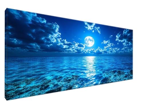 Malen Nach Zahlen Mond, Malen Nach Zahlen Erwachsene Ozean DIY Handgemalt Ölgemälde Leinwand Kit für Anfänger Ohne Rahmen 70x140cm Mit 3-Pinseln und Acrylfarbe für Deko Wohnzimmer, Geschenke Y2-589 von Yingeen