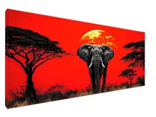 Malen Nach Zahlen Sonne Malen Nach Zahlen Erwachsene Elefant DIY Handgemalt Ölgemälde Leinwand Kit für Anfänger Ohne Rahmen 60x120cm Mit 3-Pinseln und Acrylfarbe für Deko Wohnzimmer, Geschenke Y2-409 von Yingeen