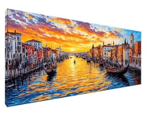 Malen Nach Zahlen Stadt, Malen Nach Zahlen Erwachsene Sonnenuntergang DIY Handgemalt Ölgemälde Leinwand Kit für Anfänger Ohne Rahmen 100x200cm Mit 3-Pinseln und Acrylfarbe für Deko Wohnzimmer Y2-58 von Yingeen