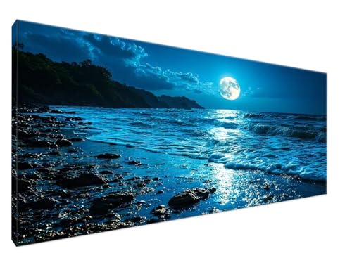 Malen Nach Zahlen Strand, Malen Nach Zahlen Erwachsene Mond DIY Handgemalt Ölgemälde Leinwand Kit für Anfänger Ohne Rahmen 30x60cm Mit 3-Pinseln und Acrylfarbe für Deko Wohnzimmer, Geschenke Y2-724 von Yingeen