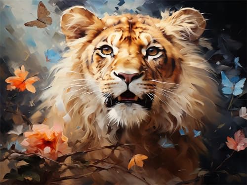 Malen Nach Zahlen Tiger Blume, Malen Nach Zahlen Bastelset Erwachsene, DIY Paint by Numbers mit Pinseln und Acrylfarben Handgemalt Ölgemälde Set, Home Decor Mädchen Geschenk,Ohne Rahmen 40x55cm G4-414 von Yingeen