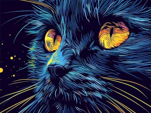 Malen nach Zahlen Erwachsene Katze Blau, DIY Malen nach Zahlen Leinwand Paint by Numbers mit Pinseln und Acrylfarben Handgemalt Ölgemälde, für Wanddekor, Mädchen Geschenk, Ohne Rahmen 50x65cm G4-421 von Yingeen