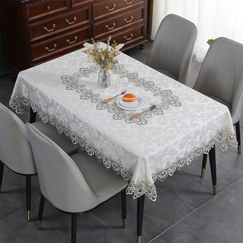 Yinghesheng Tischdecke aus Spitze Rechteckig, Tischtuch Polyester, Tafeldecke Abwaschbar Jacquard Design Spitzentischdecke, Tischdecke für Küche, Restaurant, Party, Bankett,Beige,110 * 160 von Yinghesheng