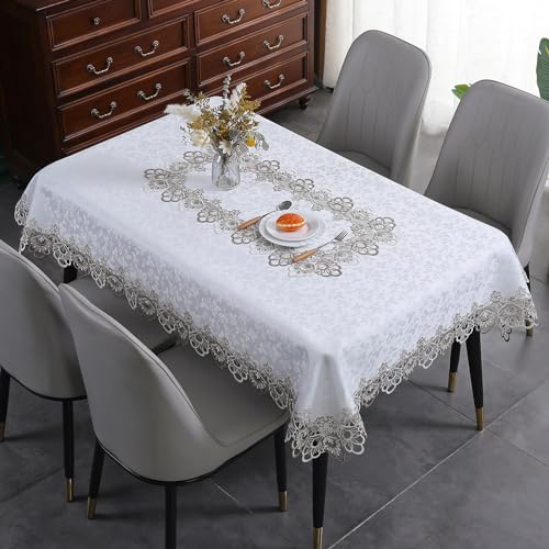 Yinghesheng Tischdecke aus Spitze Rechteckig, Tischtuch Polyester, Tafeldecke Abwaschbar Jacquard Design Spitzentischdecke, Tischdecke für Küche, Restaurant, Party, Bankett,Weiß,110 * 160 von Yinghesheng