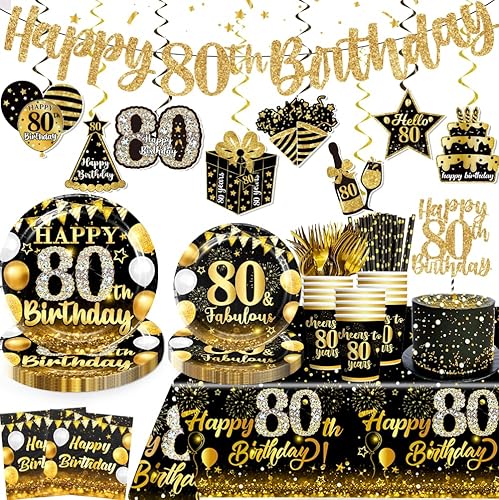 169pcs 80th Birthday Decorations Plate, Happy 80th Birthday Decorations 80th Birthday Plates and Napkins 80 Year Old Birthday Decorations Cheers to 80 Years 80th Birthday Decorations for Men von Yingoto