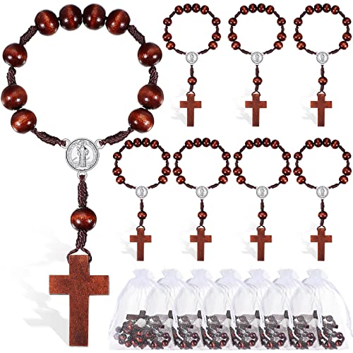 30 Stück Taufe Rosenkranz Bibelvers Gastgeschenke Mini Taufe Gefälligkeiten Holz Rosenkranz Religiöse Kreuze Bulk Geschenke für Männer Erstkommunion Geschenk mit 30 Organzabeutel für Erstkommunion von Yinkin