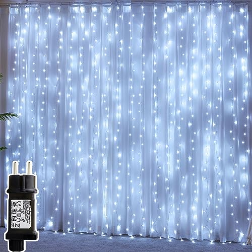 Lichtervorhang 3 x 3m, IP44 Wasserdicht 8 Modi Lichterkette Für Außen & Innen, Die Beste Geschenk Für Deko Weihnachten, 300 LED Vorhang Für Party, Lnnen, Außendekoration und Christmas Decorations von Yinuo Candle