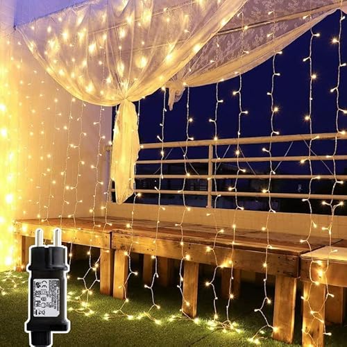 Lichtervorhang 6x3m 600 Leds, Led Lichterketten Vorhang Weihnachtsdeko Innen mit 8 Modi, IP44 für Weihnachten Kinderzimmer, Außen, Party, Hochzeit usw von Yinuo Mirror