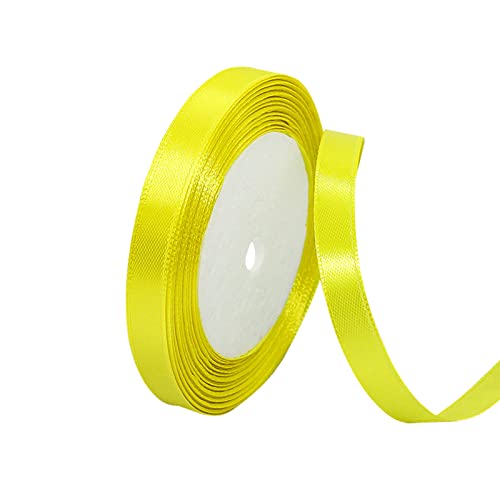 2pcs Satinband Gelb 10mm, 22 Meters Dekoration Präsent Geschenkband breit Schleifenband, Stoffband für kleid Hochzeit, Taufe und Geburtstag Geschenke,Satin Dekoband, Deko Band Geschenkverpackung von Yiran