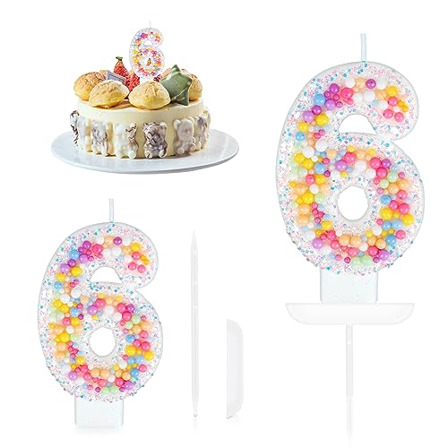 Geburtstagskerzen Zahlen 6,Makronen Geburtstag Nummer Kerzen,Pastell Perle Pailletten Zahlenkerzen Kuchenaufsatz für Geburtstag Mädchen Geburtstags Jubiläum,Kuchen Kerzen Kuchen Topper Dekorationen von Yiran