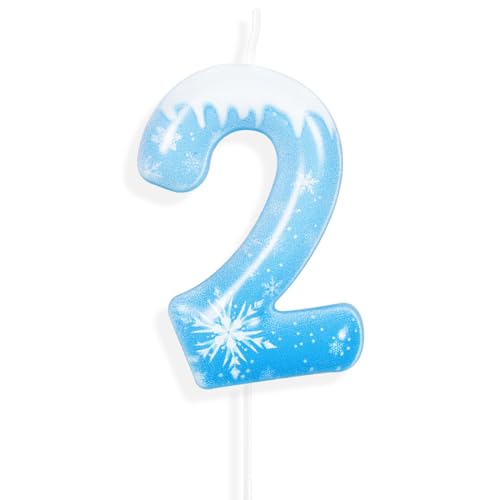Geburtstagskerzen Zahlen Nummer 2, Frozen 3D mit Schneeflocke Geburtstagskerzen,Blue White Geburtstag Kerzen,Tortendeko Geburtstag,Geburtstagskerzen für Geburtstagsdeko von Yiran