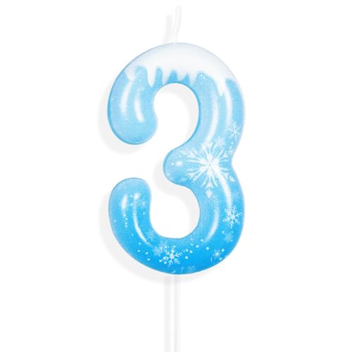 Geburtstagskerzen Zahlen Nummer 3, Frozen 3D mit Schneeflocke Geburtstagskerzen,Blue White Geburtstag Kerzen,Tortendeko Geburtstag,Geburtstagskerzen für Geburtstagsdeko von Yiran