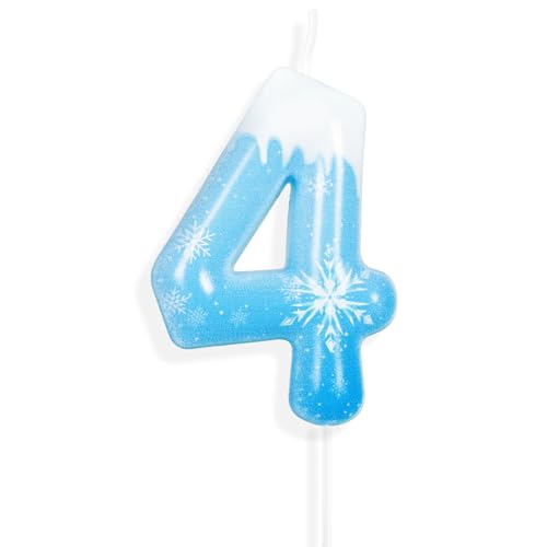 Geburtstagskerzen Zahlen Nummer 4, Frozen 3D mit Schneeflocke Geburtstagskerzen,Blue White Geburtstag Kerzen,Tortendeko Geburtstag,Geburtstagskerzen für Geburtstagsdeko von Yiran
