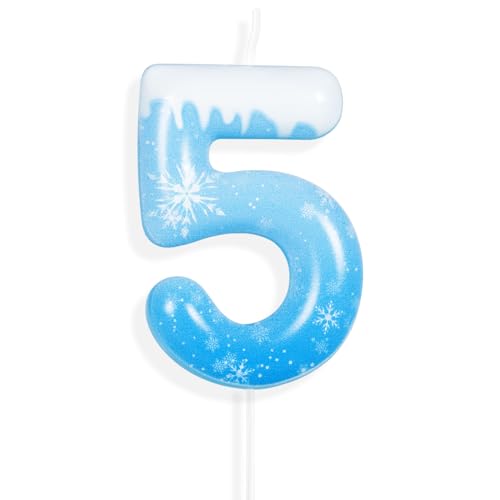 Geburtstagskerzen Zahlen Nummer 5, Frozen 3D mit Schneeflocke Geburtstagskerzen,Blue White Geburtstag Kerzen,Tortendeko Geburtstag,Geburtstagskerzen für Geburtstagsdeko von Yiran
