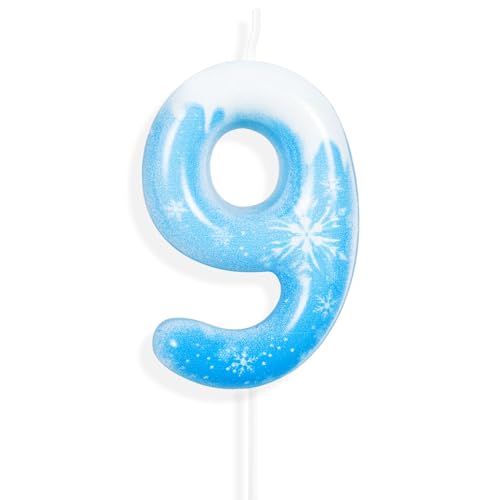 Geburtstagskerzen Zahlen Nummer 9, Frozen 3D mit Schneeflocke Geburtstagskerzen,Blue White Geburtstag Kerzen,Tortendeko Geburtstag,Geburtstagskerzen für Geburtstagsdeko von Yiran