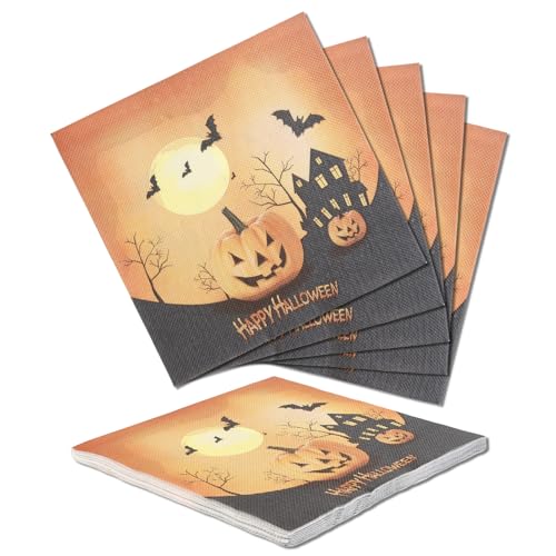 Halloween Servietten, 20Stk Halloween Kürbis Fledermaus Burg Servietten 33cm x 33cm Papierservietten für Mann Frau Mädchen Junge Halloween Deko Party Supplies Tischdekoration von Yiran