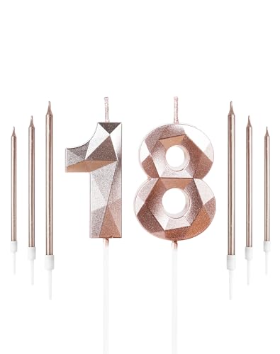 Rose Gold 18th Birthday Candles Set Number 18 Candle with Rose Gold Long Candles Birthday Candles for Cake, Birthday Candle, Cake Candles Cake Topper Decorations for Birthday Party Wedding Anniversary von Yiran