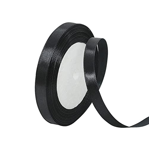 Satinband Schwarz 10mm, 22 Meters Dekoration Präsent Geschenkband breit Schleifenband, Stoffband für kleid Hochzeit, Taufe und Geburtstag Geschenke,Satin Dekoband, Deko Band Geschenkverpackung von Yiran