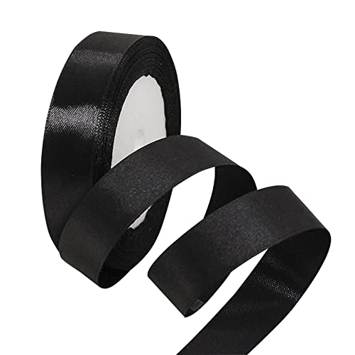 Satinband Schwarz 20mm, 22 Meters Dekoration Präsent Geschenkband breit Schleifenband, Stoffband für kleid Hochzeit, Taufe und Geburtstag Geschenke,Satin Dekoband, Deko Band Geschenkverpackung von Yiran