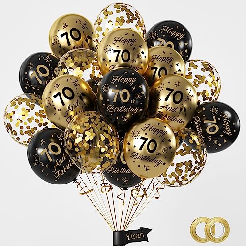 Schwarz Gold 70 Geburtstag Deko,15 Stück Luftballons Geburtstag Deko 70 Junge Mädchen,Happy Birthday Ballons Schwarz Gold Deko Set,Happy Birthday Ballon 70 Jahre für Party Dekoration,Geburtstagsparty von Yiran