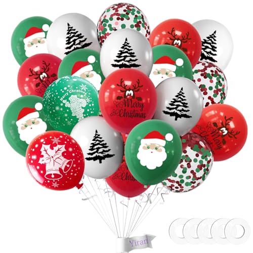 Weihnachten Deko Luftballons Set 20 Pack Latex Merry Christmas Luftballons Weiß Rot Grün Konfetti Ballons, 5 Styles Weihnachten Thema Luftballons Christmas Party Versorgung Feiern von Yiran