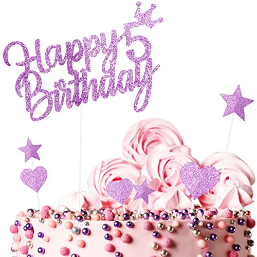 Yiran 7Stück Happy 5th Birthday Cake Topper Kuchendeko Dekoration. Doppelseitig Geburtstag Mädchen Rosa Tortendeko 5 Geburtstag Mit Herz Stern Glitter Cake Topper für 5 Geburtsta von Yiran