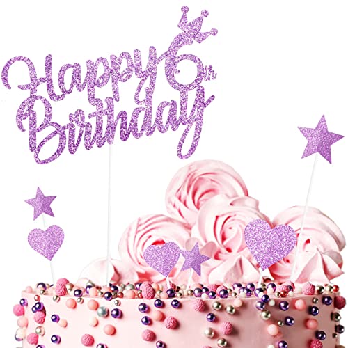 Yiran 7Stück Happy 6th Birthday Cake Topper Kuchendeko Dekoration. Doppelseitig Geburtstag Mädchen Rosa Tortendeko 6 Geburtstag Mit Herz Stern Glitter Cake Topper für 6 Geburtsta von Yiran