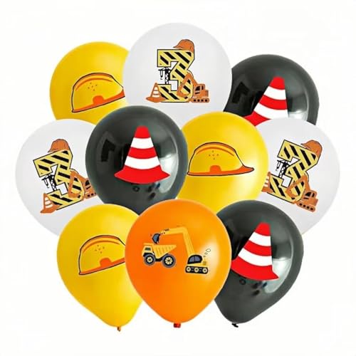 Yiran Bagger Geburtstags Party Dekorationen, 12 Stück 3 Jahr Bagger Geburtstags Baustellen Latex Ballons für Kinder Junge Mädchen Baufahrzeuge Thema Deko Geburtstag Party Supplies von Yiran