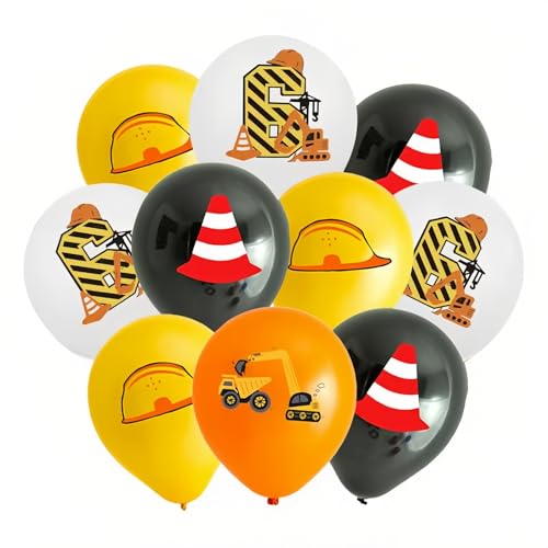 Yiran Bagger Geburtstags Party Dekorationen, 12 Stück 6 Jahr Bagger Geburtstags Baustellen Latex Ballons für Kinder Junge Mädchen Baufahrzeuge Thema Deko Geburtstag Party Supplies von Yiran