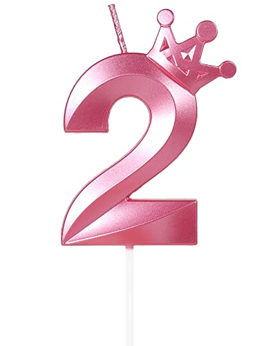 Yiran Geburtstagskerze Zahlen 2, 8cm Rosa Geburtstagskerzen mit Krone, Kerze Geburtstag, Geburtstag Kerze, Tortendeko Geburtstag, Kuchendeko Geburtstag, Geburtstagskerzen für Geburtstagsdeko, Nummer 2 von Yiran