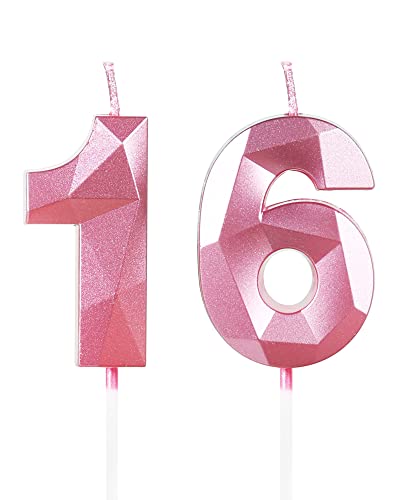 Yiran Geburtstagskerzen Zahlen 16, 5cm 3D Rosa Geburtstagskerzen, Kerzen Geburtstag, Geburtstag Kerzen, Tortendeko Geburtstag, Kuchendeko Geburtstag, Geburtstagskerzen für Geburtstagsdeko, Nummer 16 von Yiran