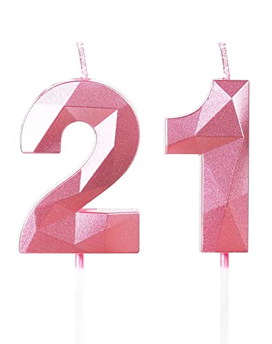 Yiran Geburtstagskerzen Zahlen 21, 5cm 3D Rosa Geburtstagskerzen, Kerzen Geburtstag, Geburtstag Kerzen, Tortendeko Geburtstag, Kuchendeko Geburtstag, Geburtstagskerzen für Geburtstagsdeko, Nummer 21 von Yiran