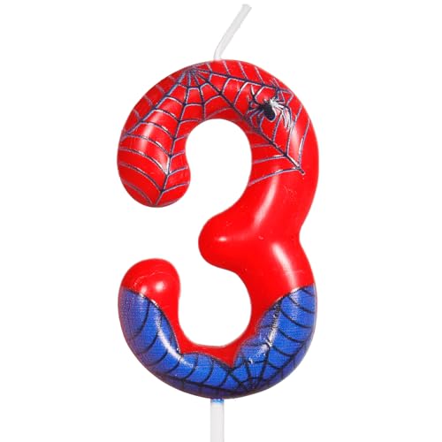 Spiderman Geburtstagskerzen Zahlen 3,3D Geburtstagskerzen Schwarz Rot Spider,Cake Topper Superhelden Kinder Party Kuchen Dekoration Party Geburtstag für Jungen Jubiläum von Yiran
