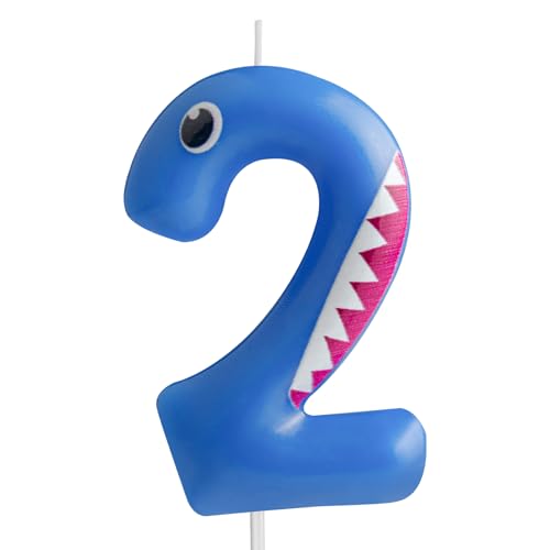 Yiran Hai Geburtstagskerzen Zahlen 2,Blau Hai Kerze,Shark Party Kerzen Geburtstag,Tortendeko Geburtstag, für Jungen Kinder Geburtstagskerzen Unterwasserwelt Piraten Themenparty Deko von Yiran