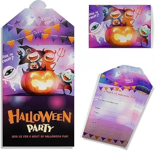 Yiran Halloween Einladungskarten Kinder, 16er-Pack Halloween Party Einladungskarten Mädchen Junge, Einladung für Grusel-Party Kinder-Party Einladungen Erwachsene Teenager von Yiran